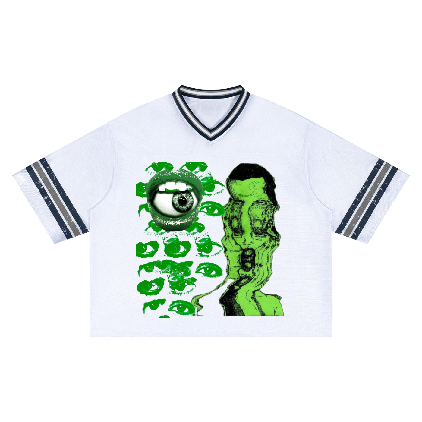 Graphic football jersey, front view in White