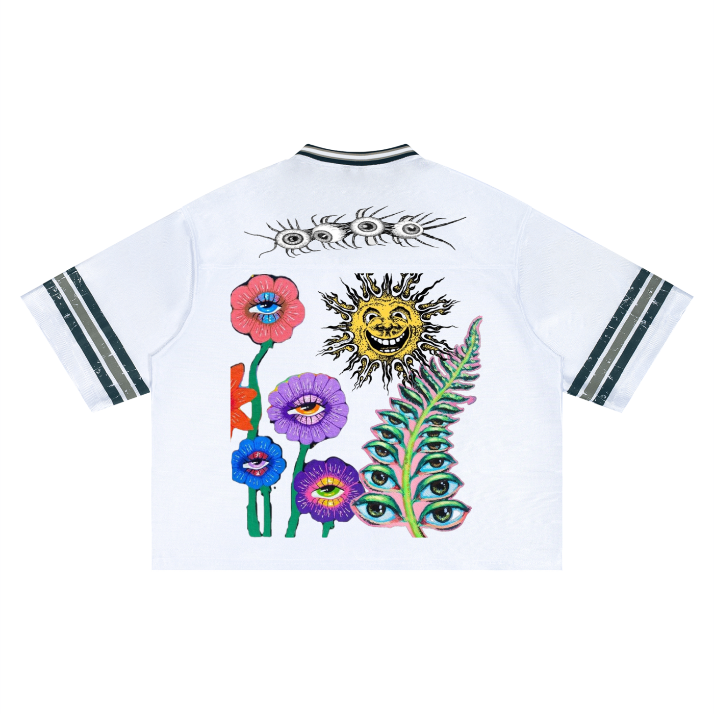 Graphic football jersey, back view in White