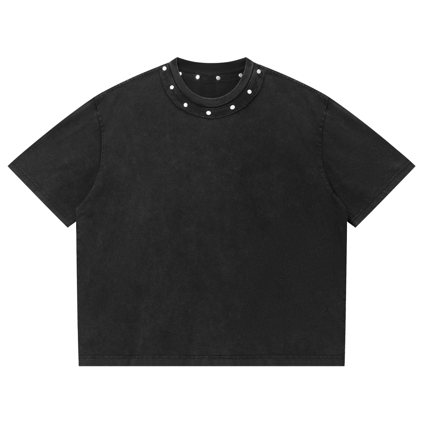 Studded graphic tee, front view in Black