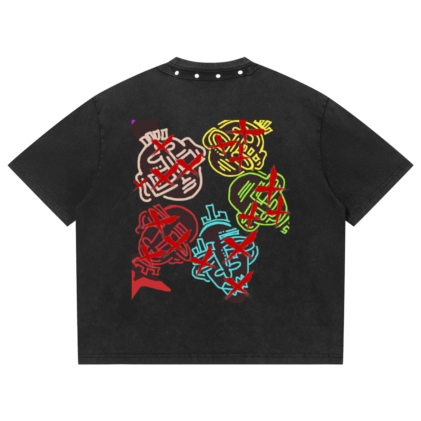 Studded graphic tee, back view in Black
