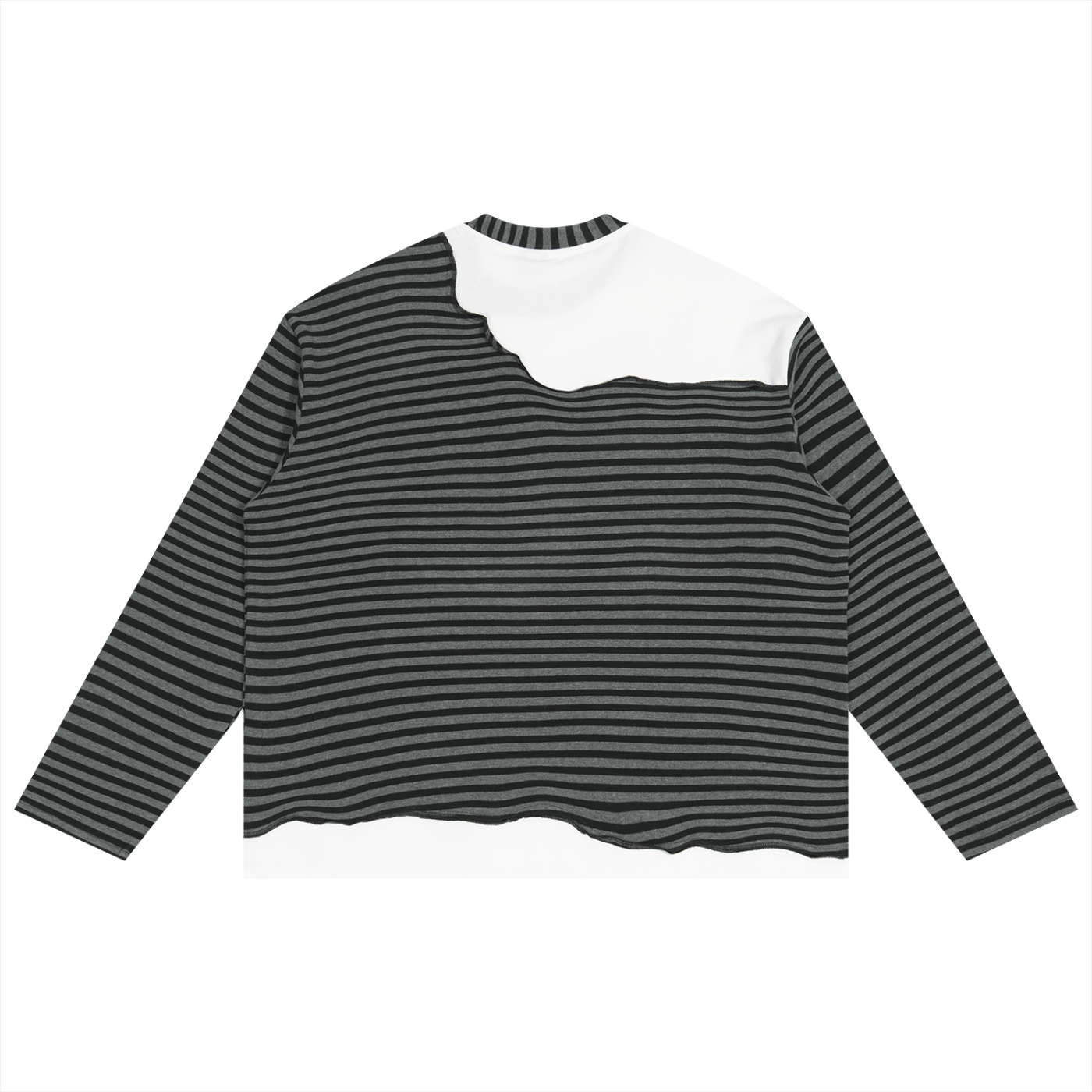 #SWAG striped long sleeve, back view in Grey